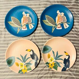 Opal House Melamine Dinner Plates Set of 2 Tropical Birds, Toucan Parrots Jungle